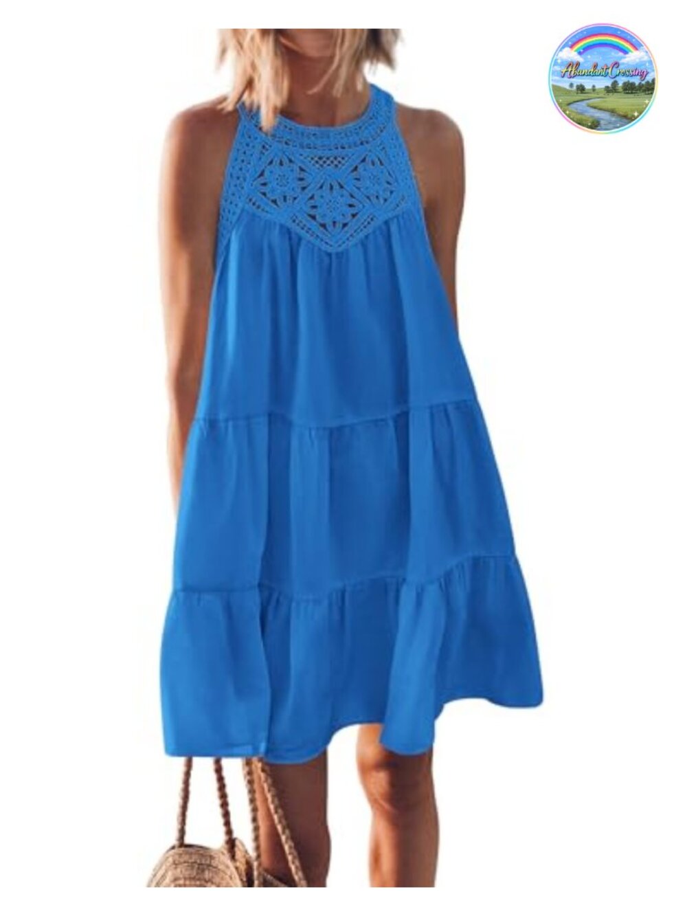 Sleeveless Halter Neck Boho Mini Sundress Tiered Swing Beach Dress